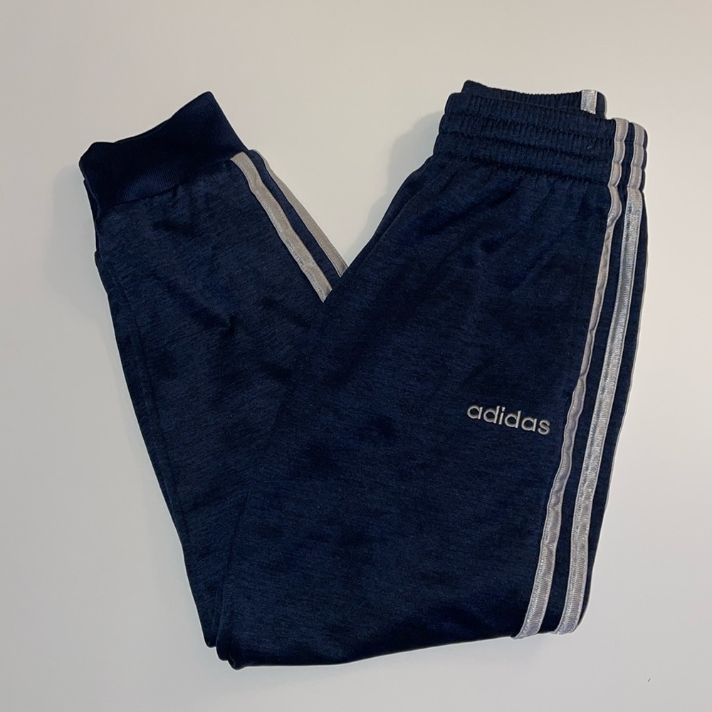 ADIDAS JOGGERS, navy blue, drawstring and elastic waist, kids Small